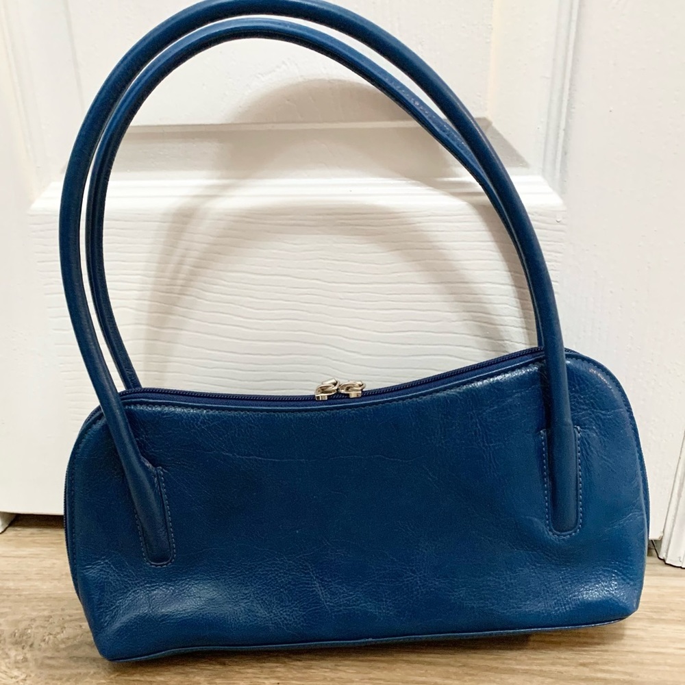 Y2k HOBO International Polished Leather East West Shoulder Bag - Blue - NWOT - Picture 5 of 10